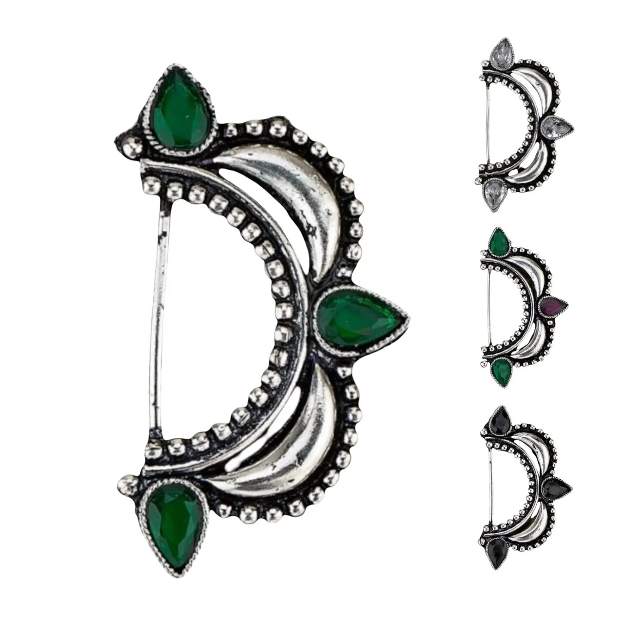 Indian Marathi Nath for Women Marathi Style Bow Oxidized Nose Ring Indian Jewelry Clip-On Bollywood Style Faux Pearl Non-Piercing Jewelry for Women Gift For Her - Marathi Bridal Nathani